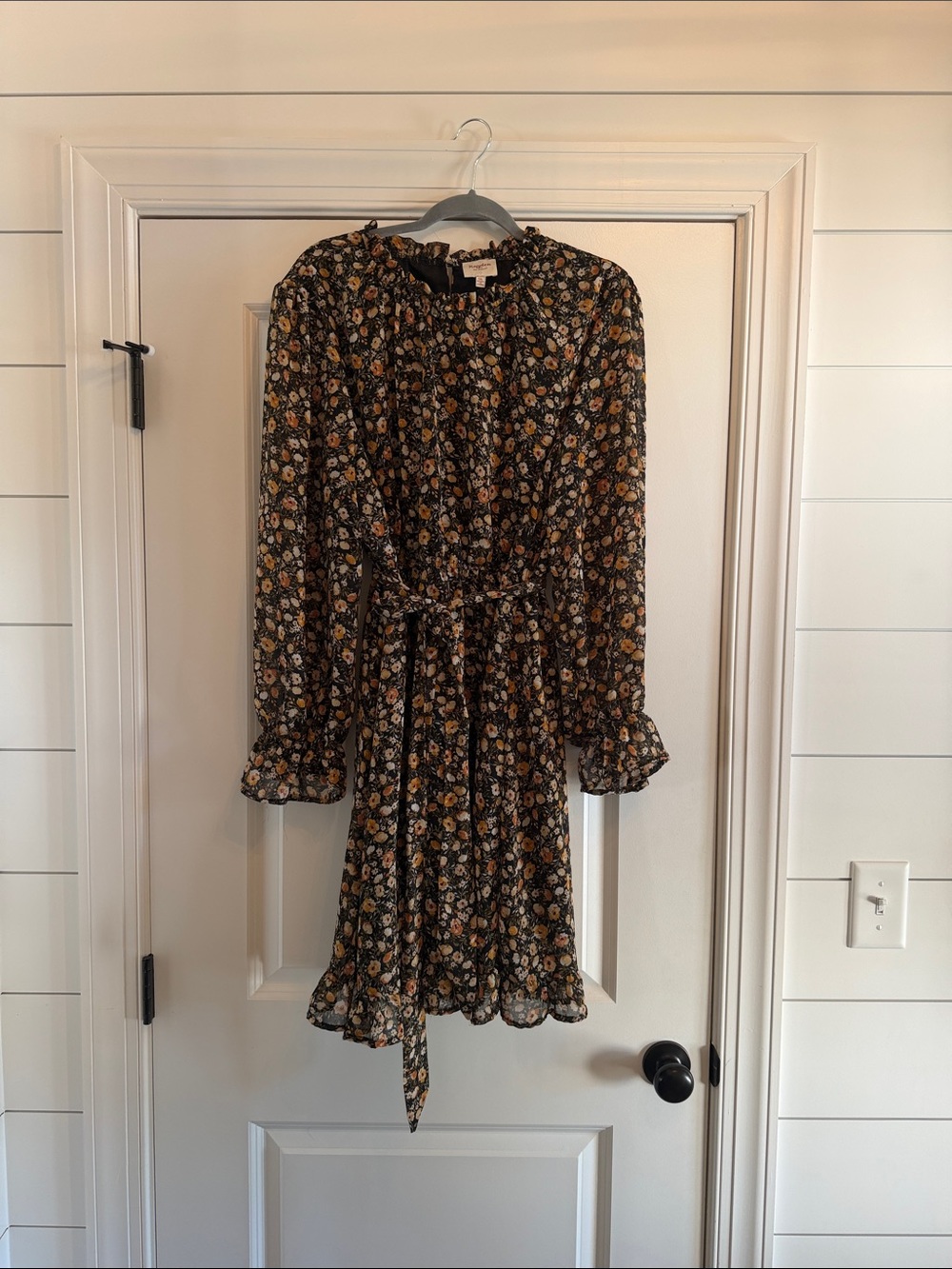 Hayden Black Floral Long-Sleeve Tie-Waist Dress